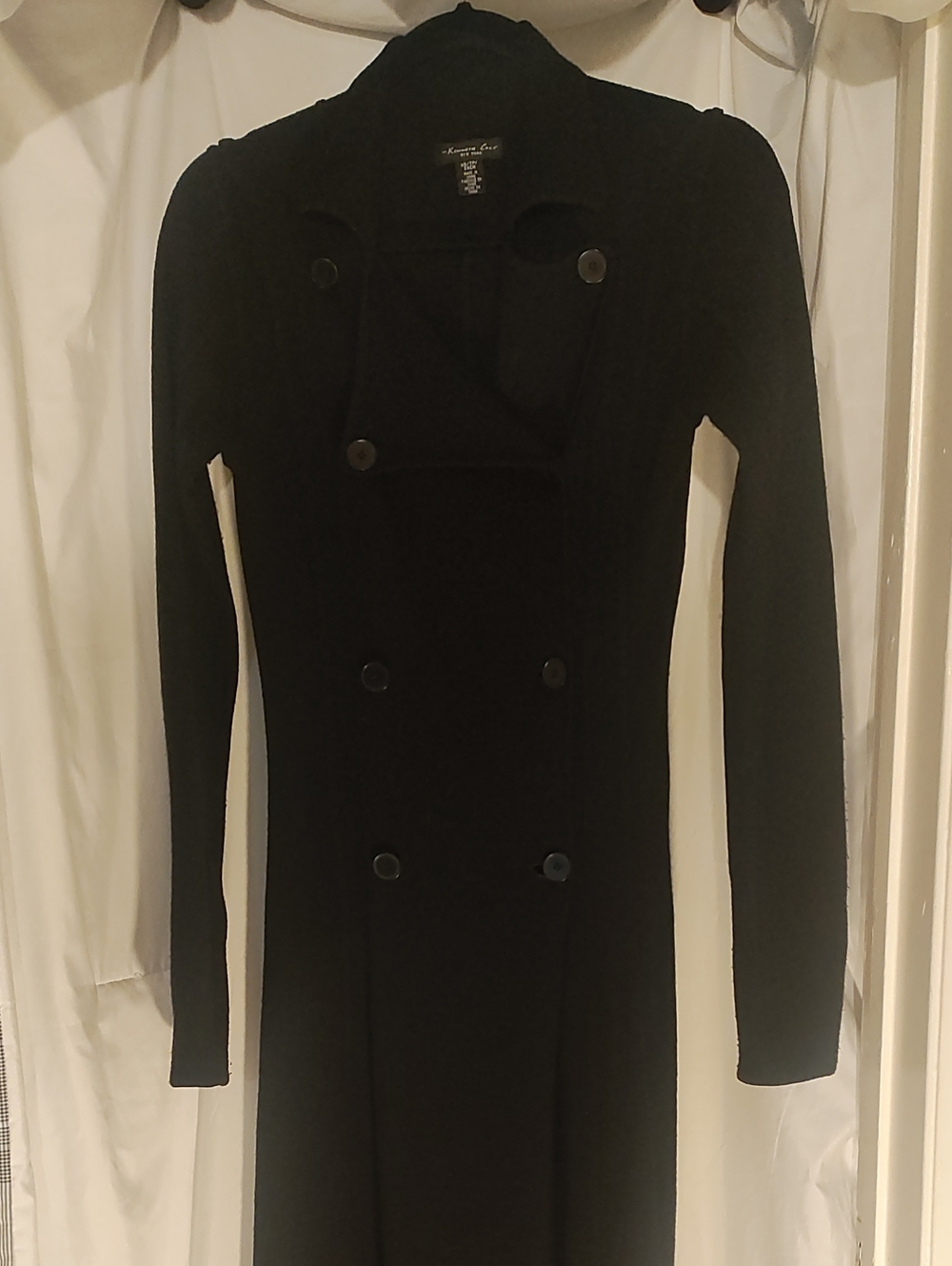 Kenneth Cole Long Black Double-Breasted Knit Coat